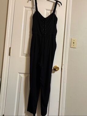 Black Lace-Up Sleeveless Jumpsuit